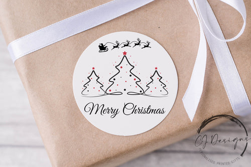 Christmas Stickers Gift Tags with Christmas Tree Design - Round Gift Labels - Festive Christmas Tag 37mm or 51mm- Matt or Glossy