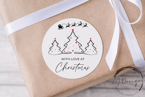 Christmas Stickers Gift Tags with Christmas Tree Design - with Love At Christmas - Gift Labels - Festive Tag 37mm or 51mm- Matt or Glossy