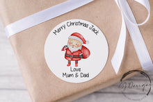 Load image into Gallery viewer, Personalised Christmas Stickers Gift Tags You Choose Designs - Round Name Gift Labels - Festive Christmas Tag -37mm or 51mm Childrens Kids
