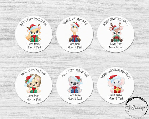Personalised Christmas Stickers Gift Tags You Choose Designs - Round Name Gift Labels - Festive Christmas Tag -37mm or 51mm Childrens Kids