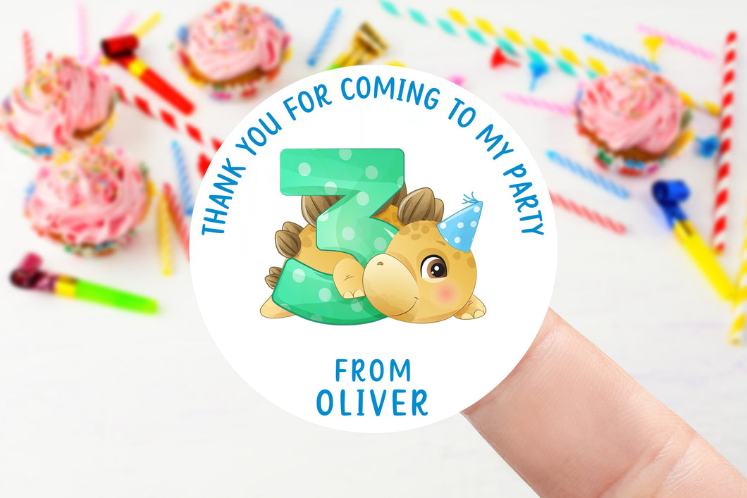 Personalised Birthday Stickers - Age 1-9 Cute Dinosaur Birthday Party Bag Thank You Sticker 37mm/45mm /51mm/64mm- Sweet Cone Labels