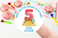 Load image into Gallery viewer, Personalised Birthday Stickers - Age 1-9 Cute Dinosaur Birthday Party Bag Thank You Sticker 37mm/45mm /51mm/64mm- Sweet Cone Labels
