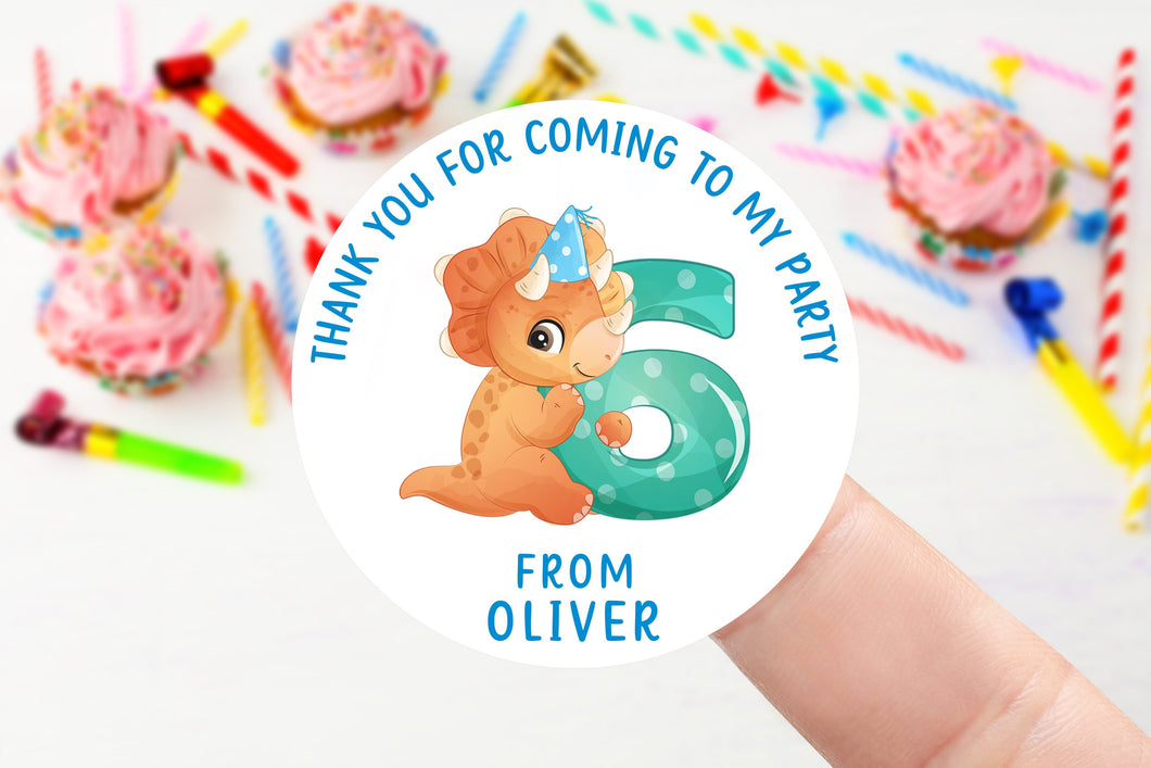 Personalised Birthday Stickers - Age 1-9 Cute Dinosaur Birthday Party Bag Thank You Sticker 37mm/45mm /51mm/64mm- Sweet Cone Labels