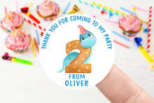 Load image into Gallery viewer, Personalised Birthday Stickers - Age 1-9 Cute Dinosaur Birthday Party Bag Thank You Sticker 37mm/45mm /51mm/64mm- Sweet Cone Labels
