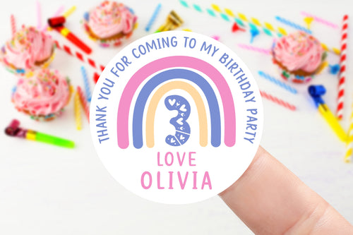 Personalised Rainbow Birthday Stickers -Girls Birthday Party Bag Thank You Sticker - Sweet Cone- 37mm/45mm /51mm/64mm  1st,2nd, 3rd, 4th 5th