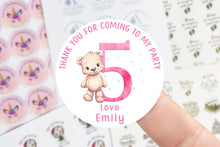 Load image into Gallery viewer, Personalised Birthday Stickers -Age 1-9 Cute Teddy Bear Pink Birthday Party Bag Thank You Sticker Sweet Cone Labels/Tags 37mm/45mm/51mm/64mm
