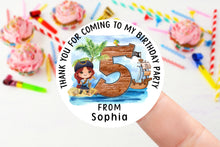 Load image into Gallery viewer, Personalised Birthday Stickers - Girls Pirate Birthday Party Bag Thank You Sticker -Sweet Cone Stickers 37mm/45mm /51mm/64mm Kids
