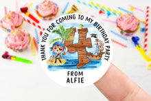 Load image into Gallery viewer, Personalised Birthday Stickers - Boys Pirate Birthday Party Bag Thank You Sticker -Sweet Cone Label Stickers 37mm/45mm /51mm/64mm
