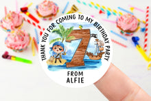 Load image into Gallery viewer, Personalised Birthday Stickers - Boys Pirate Birthday Party Bag Thank You Sticker -Sweet Cone Label Stickers 37mm/45mm /51mm/64mm
