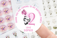Load image into Gallery viewer, Personalised Birthday Stickers - Panda with Pink Balloon Bthday Party Bag Thank You Sticker - Sweet Cone Stickers 37mm/45mm /51mm/64mm
