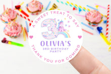 Load image into Gallery viewer, Personalised  Unicorn Birthday Stickers -Birthday Party Bag Thank You Sticker - Sweet Cone Labels 37mm/45mm /51mm/64mm Sweet Treat 1st 2nd
