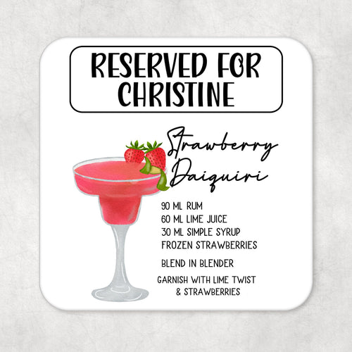 Personalised Strawberry Daiquiri Cocktail Recipe Drinks Coaster With Name