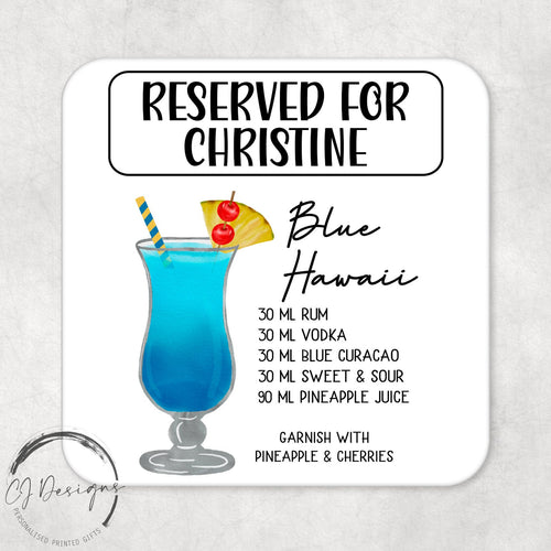 Personalised Blue Hawaii Recipe Drinks Coaster With Name