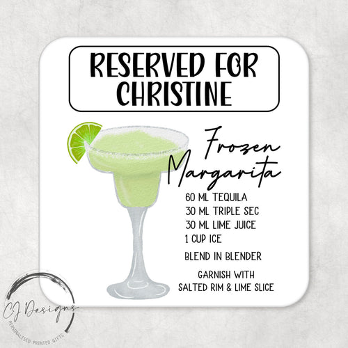 Personalised Frozen Margarita Recipe Drinks Coaster With Name