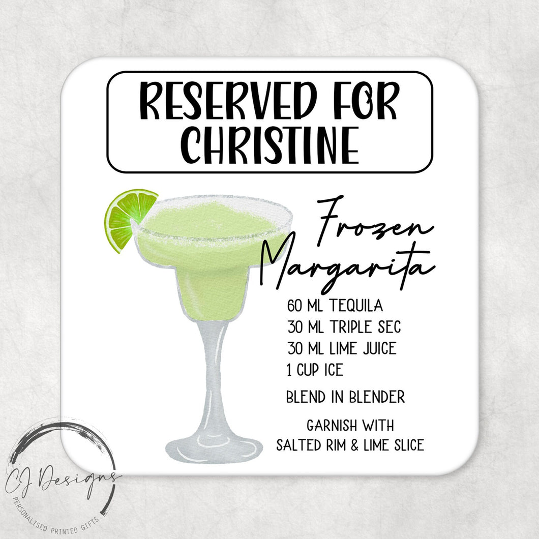 Personalised Frozen Margarita Recipe Drinks Coaster With Name