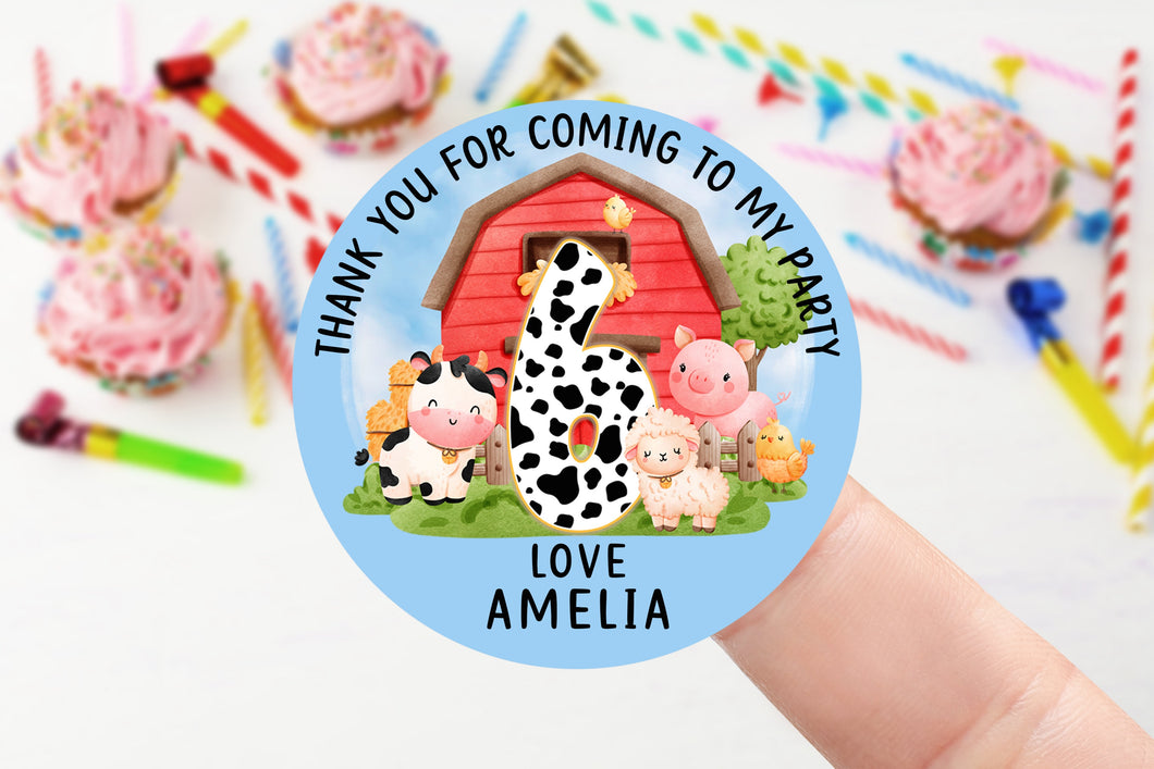 Personalised Birthday Stickers -Farm Yard Animals Theme Name Birthday Party Bag Thank You Sticker - Sweet Cone- 37mm/45mm /51mm/64mm 2nd 3rd