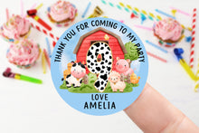 Load image into Gallery viewer, Personalised Birthday Stickers -Farm Yard Animals Theme Name Birthday Party Bag Thank You Sticker - Sweet Cone- 37mm/45mm /51mm/64mm 2nd 3rd
