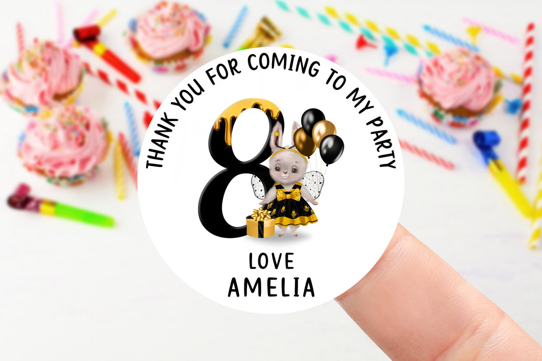 Personalised Birthday Stickers -Cute Bunny - Bee Theme Name Birthday Party Bag Thank You Sticker - Sweet Cone- 37mm/45mm /51mm/64mm 2nd, 3rd