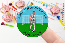Load image into Gallery viewer, Personalised Birthday Stickers -Football Player Ireland, England or Wales Name Birthday Party Bag Thank You Sticker - Sweet Cone- 4 Sizes
