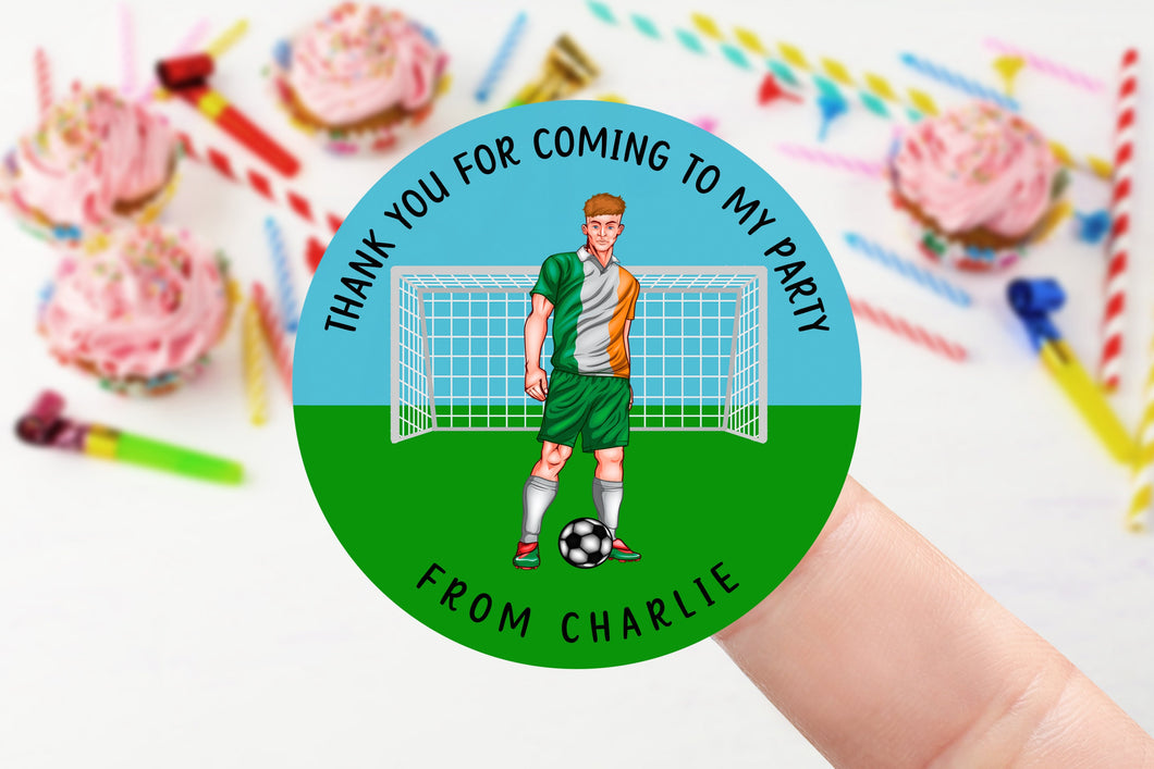 Personalised Birthday Stickers -Football Player Ireland, England or Wales Name Birthday Party Bag Thank You Sticker - Sweet Cone- 4 Sizes