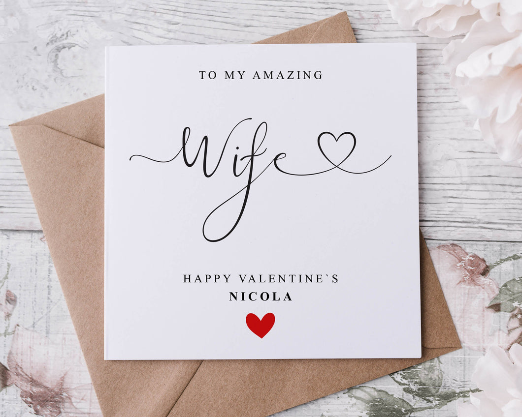Personalised Wife Valentines Card - Heart Greeting card for Her, 2 sizes Available - Valentine Gift