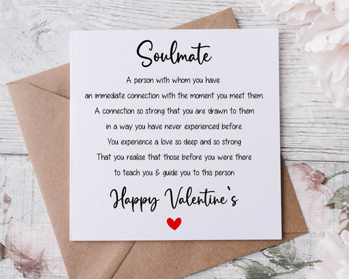 Soulmate Quote Valentines Card - Greeting Card for Her or Him - Valentine Gift- Minimal Design- Fiance-Boyfriend- Girlfriend Husband Wife