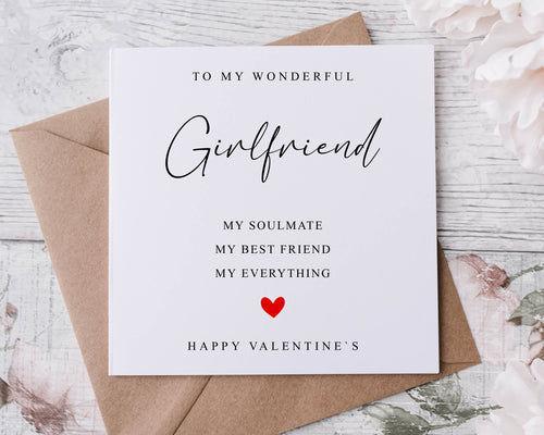 Girlfriend Valentines Card - Soulmate, Best Friend, Everything Greeting card for Her, 2 sizes Available - Valentine Gift