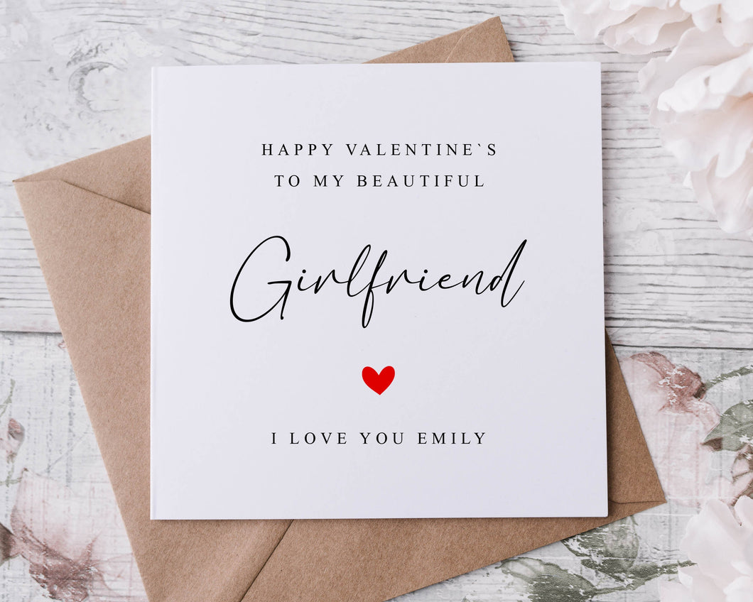 Personalised Girlfriend Valentines Card - Customised with Name Heart Greeting card for Her, 2 sizes Available - Valentine Gift