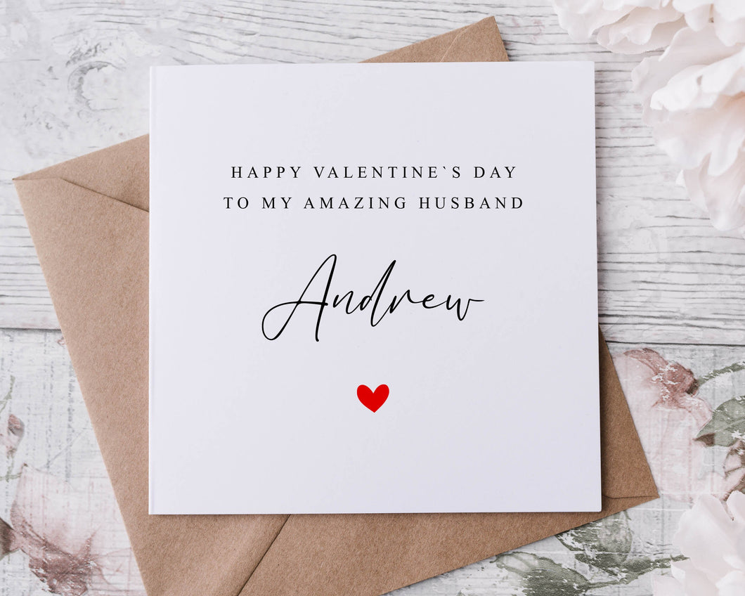 Personalised Husband Valentines Card - Customised with Name Heart Greeting card for Him, 2 sizes Available - Valentine Gift