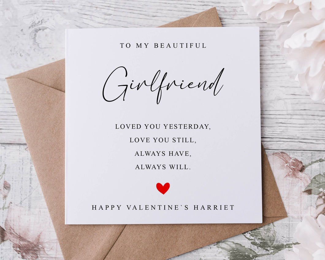 Personalised Girlfriend Valentines Card - Customised with Name - Love You Quote Greeting card for Her, 2 sizes Available - Valentine Gift