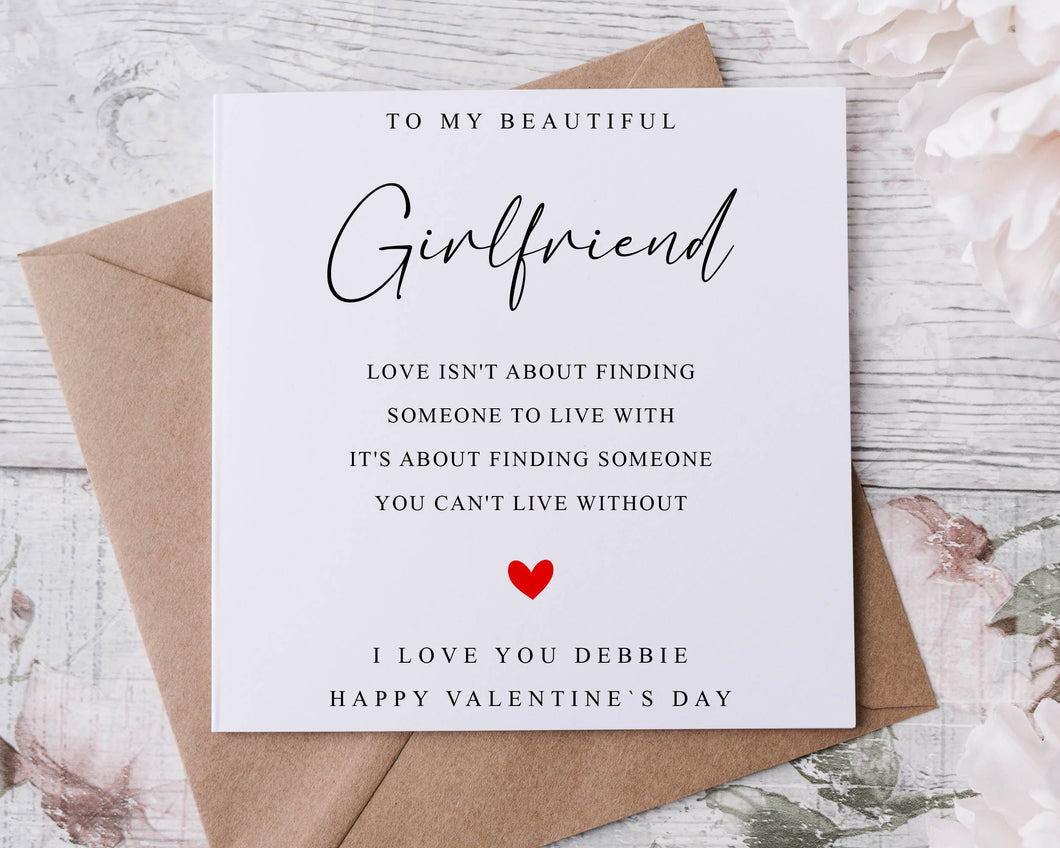Personalised Girlfriend Valentines Card - Customised with Name - I Love You Quote Greeting card for Her, 2 sizes Available - Valentine Gift