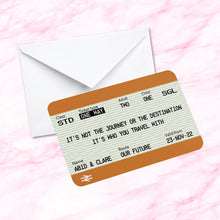 Load image into Gallery viewer, Personalised Train Ticket Metal Wallet Card/Insert- Valentine&#39;s Day,  Anniversary, Couples Gift / Keepsake
