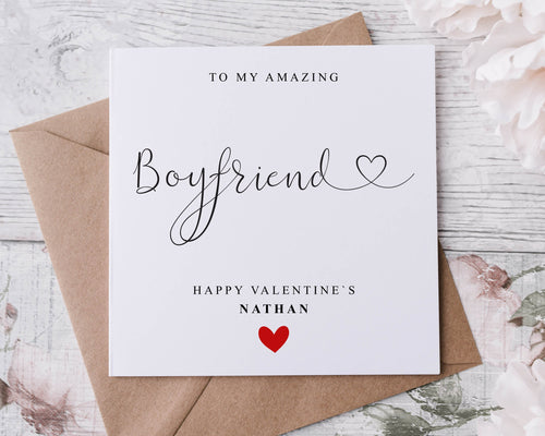Personalised Boyfriend Valentines Card - Heart Greeting Card For Him 2 sizes Available- Valentine Gift