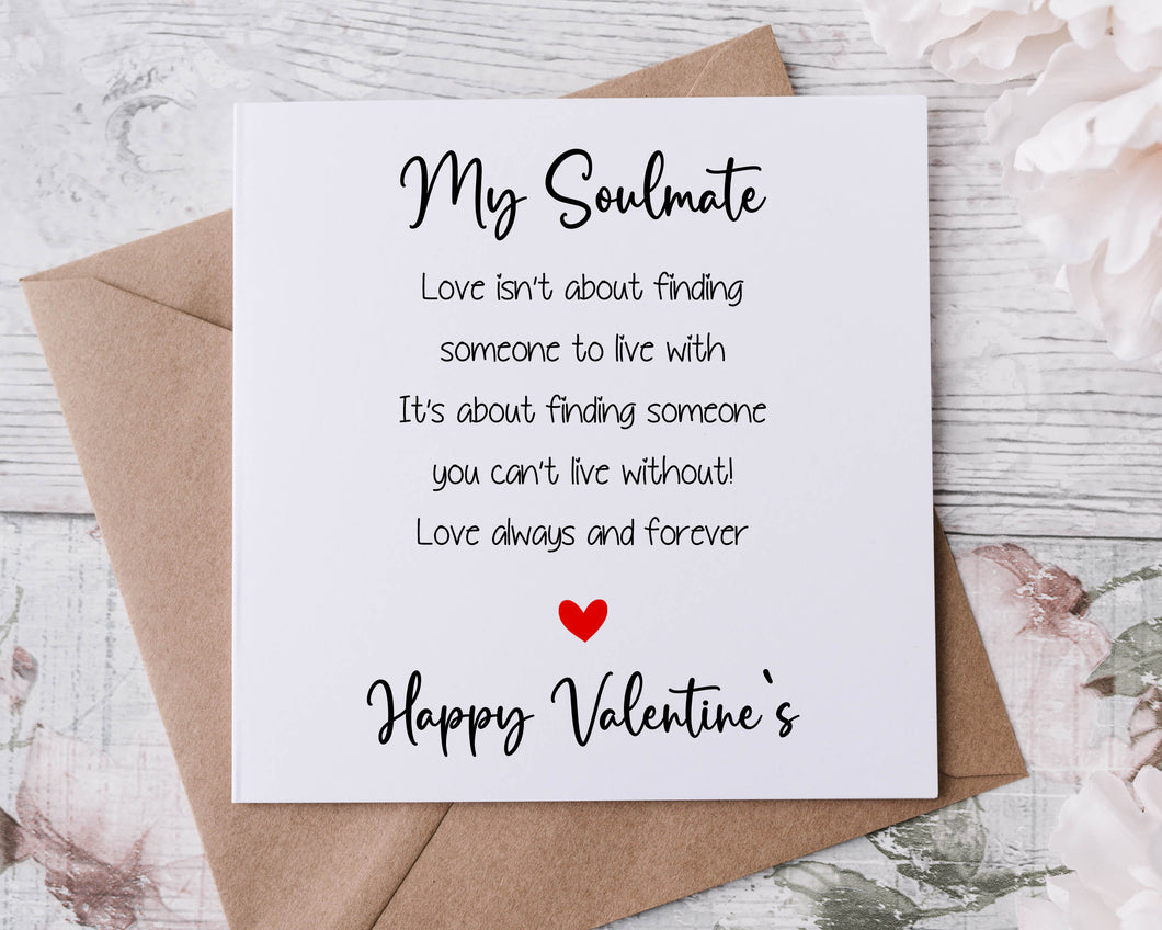 Soulmate Quote Valentines Card - Greeting Card for Her or Him - Valentine Gift- Minimal Design- Fiance-Boyfriend- Girlfriend Husband Wife