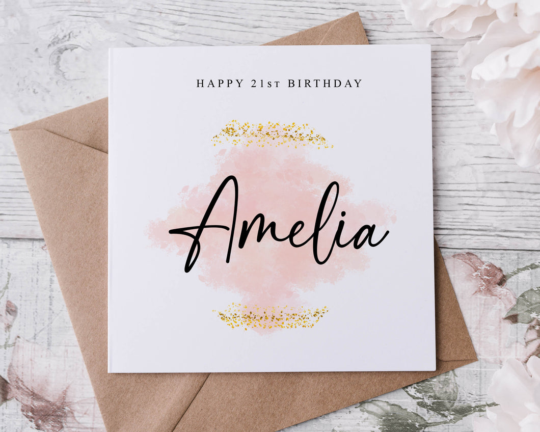 Personalised Birthday Card, Pink and Gold Theme, Happy Birthday, Customised with Name & Age Card For Her 16th, 18th, 21st, 30th, 40th,50th,