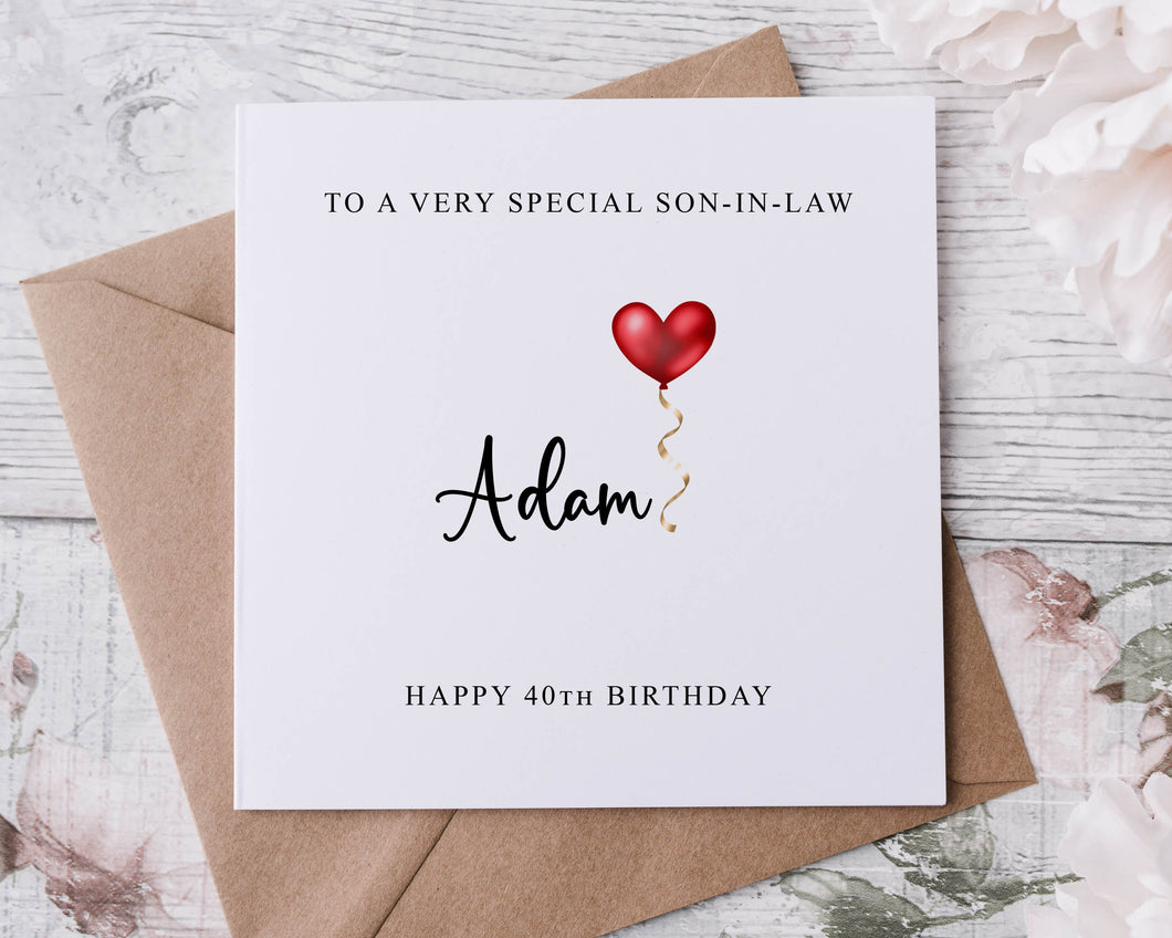 Personalised Son in Law Birthday Card, Special Relative, Happy Birthday, Age Card For Him 16th, 21st, 30th, 40th,50th, Any Age & Name