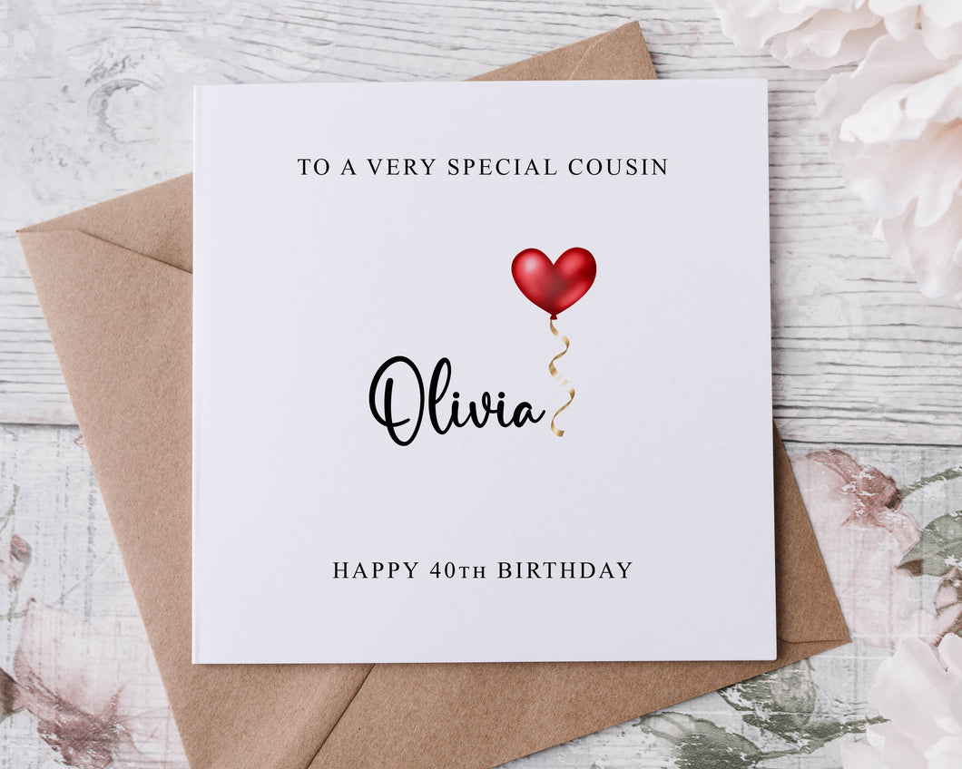 Personalised Cousin Birthday Card, Special Relative, Happy Birthday, Age Card For Her 30th, 40th,50th, 60th, 70th, 80th,