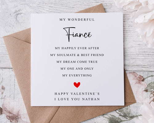 Personalised Fiance/ Fiancee Valentines Card - Customised with Name - Quote Greeting card for Him or Her, 2 sizes Available - Valentine Gift
