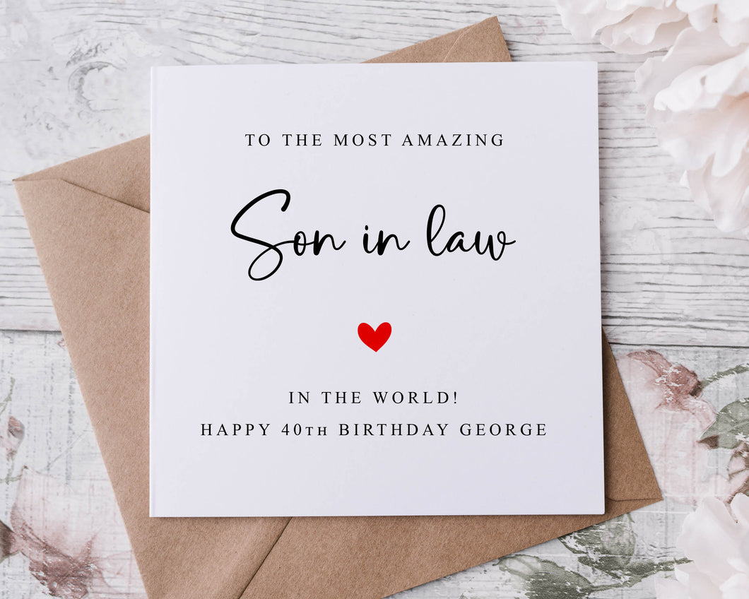 Personalised Son in law Birthday Card with Red Heart, Best Brother in the World Age & Name, Card For Him 30th, 40th,50th, 60th, Any Age