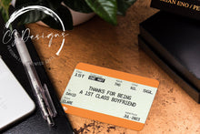 Load image into Gallery viewer, Personalised 1st Class Boyfriend Train Ticket Metal Wallet Card/Insert- Gift Purse Keepsake - Valentine&#39;s Day Gift
