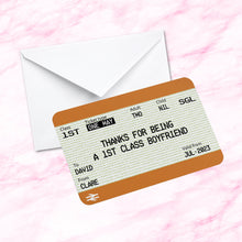 Load image into Gallery viewer, Personalised 1st Class Boyfriend Train Ticket Metal Wallet Card/Insert- Gift Purse Keepsake - Valentine&#39;s Day Gift
