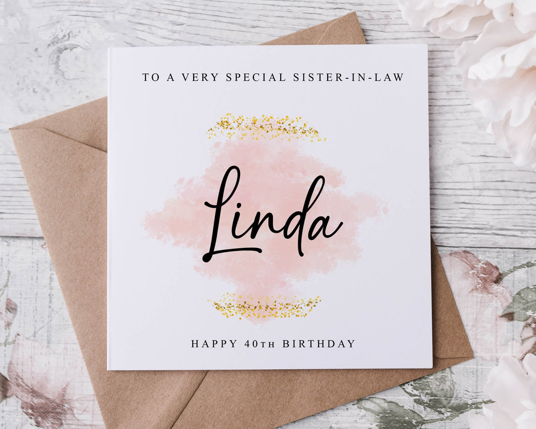 Personalised Sister in Law Birthday Card, Special Relative, Happy Birthday, Age Card For Her 30th, 40th,50th, 60th, 70th, 80th, Any Age