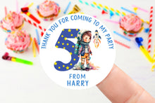 Load image into Gallery viewer, Personalised Birthday Stickers -Boys Space Boy Theme Name Birthday Party Bag Thank You Sticker 37mm/45mm/51mm/64mm  - Sweet Cone Labels/Tags

