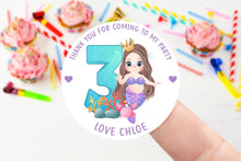 Load image into Gallery viewer, Personalised Birthday Stickers -Mermaid Birthday Party Bag Thank You Sticker - Name and Age Sweet Cone Stickers  37mm/45mm /51mm/64mm Girls
