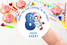 Load image into Gallery viewer, Personalised Birthday Stickers -Space/Astronaut Party Bag Thank You Sticker - Name and Age Sweet Cone Stickers  37mm/45mm /51mm/64mm Girls

