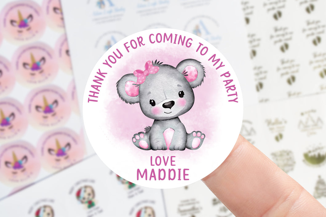 Personalised Birthday Stickers -Teddy Party Bag Thank You Sticker - Name and Age Sweet Cone Stickers  37mm/45mm /51mm/64mm Girls