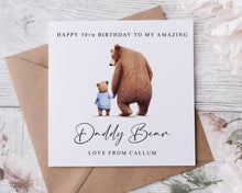 Load image into Gallery viewer, Personalised Daddy Bear Birthday Card from upto 4 Children - Daddy and Baby Bear Card for Him Medium or Large card Name and Age
