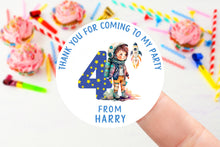 Load image into Gallery viewer, Personalised Birthday Stickers -Boys Space Boy Theme Name Birthday Party Bag Thank You Sticker 37mm/45mm/51mm/64mm  - Sweet Cone Labels/Tags
