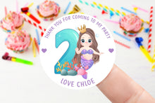 Load image into Gallery viewer, Personalised Birthday Stickers -Mermaid Birthday Party Bag Thank You Sticker - Name and Age Sweet Cone Stickers  37mm/45mm /51mm/64mm Girls
