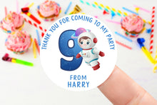 Load image into Gallery viewer, Personalised Birthday Stickers -Space/Astronaut Party Bag Thank You Sticker - Name and Age Sweet Cone Stickers  37mm/45mm /51mm/64mm Girls
